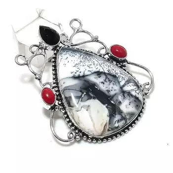 Подвеска из натурального дендрита, опала, шпинели из стерлингового серебра 925 пробы 2,29 дюйма P2O37