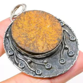 Подвеска из натурального дендритного камня псиломелана из стерлингового серебра 925 пробы 2,32 дюйма L9M12