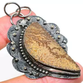 Подвеска из натурального дендритного камня псиломелана из стерлингового серебра 925 пробы 2,76 дюйма p7s00