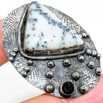 Подвеска из натурального дендритного опала и шпинели из стерлингового серебра 925 пробы 1,97 дюйма O1P01