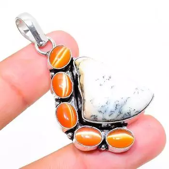 Подвеска из натурального дендритного опала и драгоценного камня Monalisa из стерлингового серебра 925 пробы 2,09 дюйма f9S82