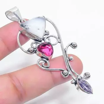 Подвеска из натурального дендритного опала и аметиста из стерлингового серебра 925 пробы 2,96 дюйма C2u18