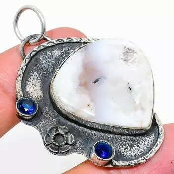 Подвеска из натурального дендритного опала и топаза из стерлингового серебра 925 пробы 2,21 дюйма R0J00