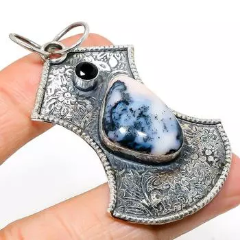 Подвеска из натурального дендритного опала и шпинели из стерлингового серебра 925 пробы 2,48 дюйма k8u76