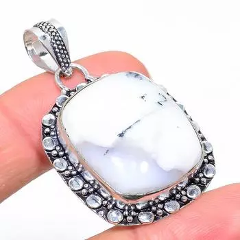 Подвеска из натурального дендритного опала из стерлингового серебра 925 пробы 1,89 дюйма C2W31