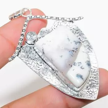 Подвеска из натурального дендритового опала, белого топаза из стерлингового серебра 925 пробы 2,84 дюйма R4k78