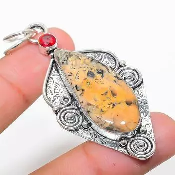 Подвеска из натурального дендритового опала, граната, стерлингового серебра 925 пробы, 2,64 дюйма, L9L52