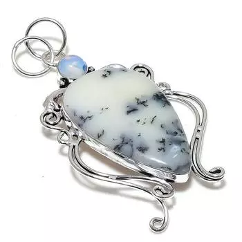 Подвеска из натурального дендритового опала и опала из стерлингового серебра 925 пробы 3,15 дюйма W6L59