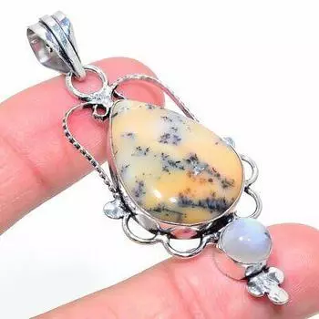 Подвеска из натурального дендритового опала, лунного камня из стерлингового серебра 925 пробы 2,56 дюйма R8a67