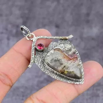 Подвеска из натурального дендритового яшмы, кунцита из стерлингового серебра 925 пробы 2,27 дюйма K8B90