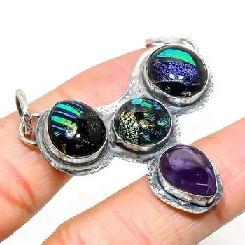 Подвеска из натурального дихроичного стекла, аметистового камня, стерлингового серебра 925 пробы, 1,97 дюйма, B3k45