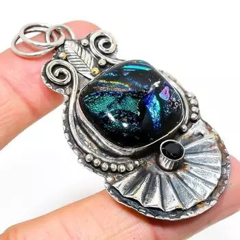 Подвеска из натурального дихроичного стекла, черного шпинеля, стерлингового серебра 925 пробы, 2,68 дюйма, o9H81