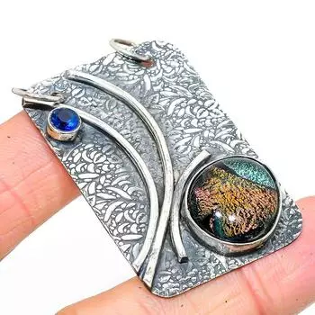 Подвеска из натурального дихроичного стекла, голубого топаза, стерлингового серебра 925 пробы, 2,17 дюйма, C3S36