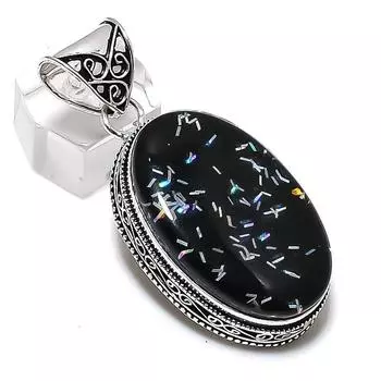 Подвеска из натурального дихроичного стекла с драгоценными камнями из стерлингового серебра 925 пробы 2,21 дюйма J4S11