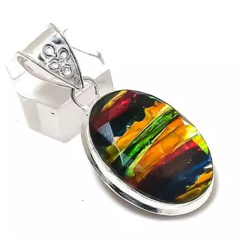 Подвеска из натурального дихроичного стекла с драгоценными камнями из стерлингового серебра 925 пробы 2,05 дюйма E1l36