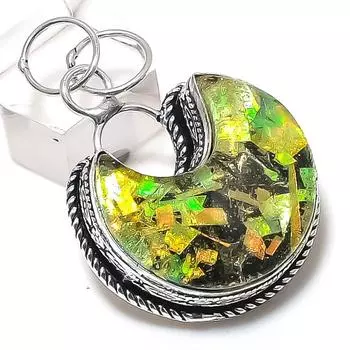 Подвеска из натурального дихроичного стекла с драгоценными камнями из стерлингового серебра 925 пробы 1,85 дюйма E7h97