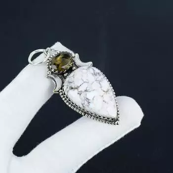 Подвеска из натурального дикого коня, яшмы, дымчатого топаза, серебро 925 пробы - дизайн ручной работы, повседневная одежда, праздничный наряд, подарок 2.35 белый