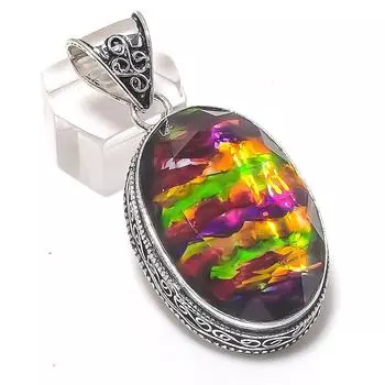 Подвеска из натурального драгоценного камня аммолит из стерлингового серебра 925 пробы 2,17 дюйма p7q86