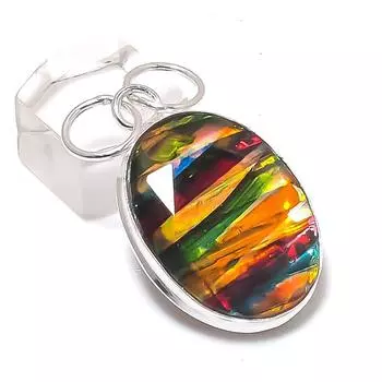 Подвеска из натурального драгоценного камня аммолит ручной работы из меди 1,77 дюйма A9o89