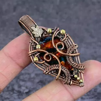 Подвеска из натурального драгоценного камня аммолит ручной работы из медной проволоки 2,36 дюйма r5n12