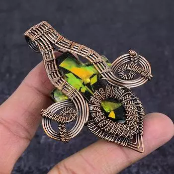 Подвеска из натурального драгоценного камня аммолит ручной работы из медной проволоки 3,35 дюйма B6J94