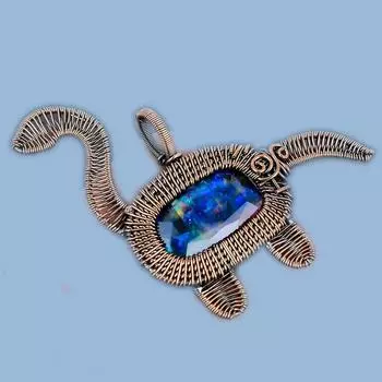 Подвеска из натурального драгоценного камня аммонлита ручной работы из медной проволоки 2,29 дюйма T1h82