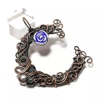 Подвеска из натурального драгоценного камня C-образной формы из медной проволоки ручной работы 2,56 дюйма t0n51