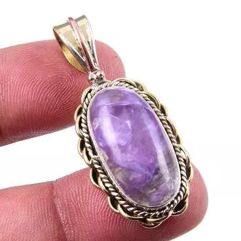 Подвеска из натурального драгоценного камня чароит из стерлингового серебра 925 пробы в двух тонах 1,75 A7D09