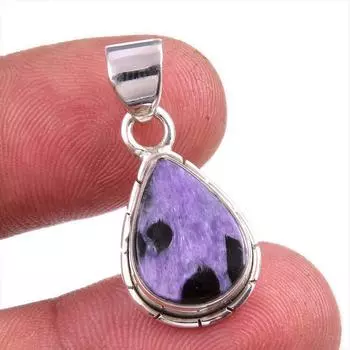 Подвеска из натурального драгоценного камня чароит, ручная работа, из стерлингового серебра 925 пробы, 1,25 дюйма, p7n32