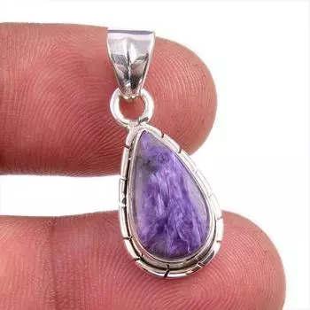Подвеска из натурального драгоценного камня чароит, 925 пробы, 1,25 дюйма, p0z43