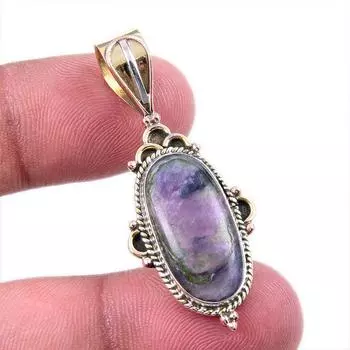 Подвеска из натурального драгоценного камня чароит из стерлингового серебра 925 пробы в двух тонах 1,75 c6i49