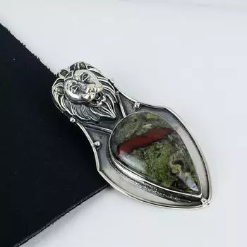 Подвеска из натурального драгоценного камня «Драконья кровь» из стерлингового серебра 925 пробы — дизайн ручной работы, повседневные украшения, уникальные подарки с подвеской из яшмы «Драконья кровь» 2.55 зелёный
