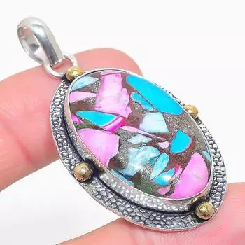 Подвеска из натурального драгоценного камня колючей устрицы, двухцветная подвеска из стерлингового серебра 925 пробы, 2,13 дюйма, H3q89