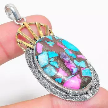 Подвеска из натурального драгоценного камня колючей устрицы, двухцветная подвеска из стерлингового серебра 925 пробы, 2,64 дюйма, g5B63