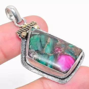 Подвеска из натурального драгоценного камня колючей устрицы, двухцветная подвеска из стерлингового серебра 925 пробы, размер 2,01 дюйма, R0z10