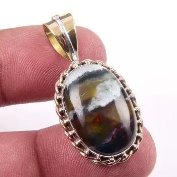 Подвеска из натурального драгоценного камня кровавик 925 пробы из стерлингового серебра в двух тонах 1,50 дюйма a9j19