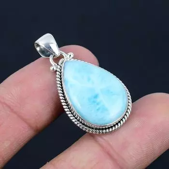 Подвеска из натурального драгоценного камня Ларимар, серебро 925 пробы, форма груши 24X16 мм, подвеска ручной работы, ювелирный подарок на День святого Валентина синий