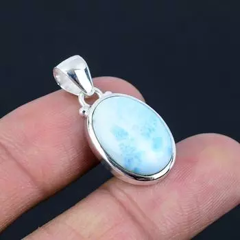 Подвеска из натурального драгоценного камня Ларимар, серебро 925 пробы, овальная форма, подвеска ручной работы, ювелирный подарок на День святого Валентина синий