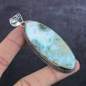 Подвеска из натурального драгоценного камня Ларимар ручной работы из стерлингового серебра 925 пробы 3,27 дюйма W0e33