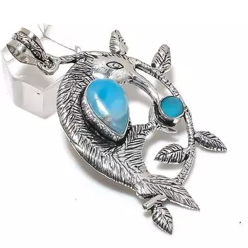 Подвеска из натурального драгоценного камня Ларимар ручной работы из стерлингового серебра 925 пробы 2,56 дюйма I5s10