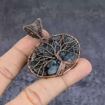 Подвеска из натурального драгоценного камня Ларвикит, медная проволока, ручная работа, 2,09 дюйма, w8S60
