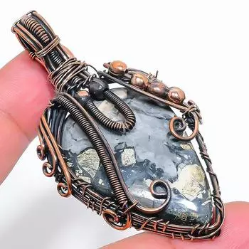 Подвеска из натурального драгоценного камня Малинга Джаспер, медная проволока, ручная работа, 2,64 дюйма G2q08