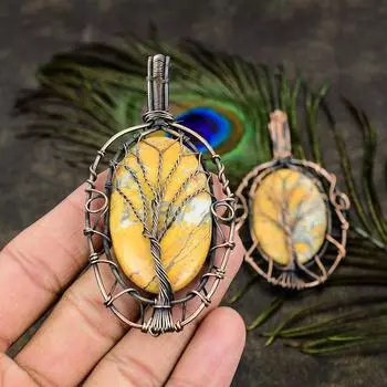 Подвеска из натурального драгоценного камня Малинга Джаспер, медная проволока, ручная работа, 3,55 дюйма B3Q45