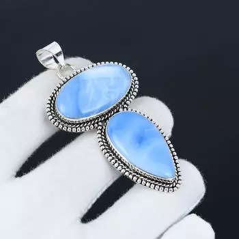 Подвеска из натурального драгоценного камня Owyhee Opal, ручная работа, серебро 925 пробы, подвеска с двумя камнями, праздничный подарок для нее, ювелирные изделия для особых случаев 2.75 синий