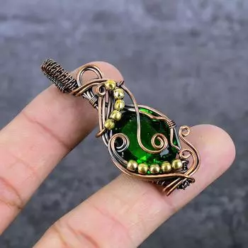 Подвеска из натурального драгоценного камня перидот ручной работы из медной проволоки 2,36 дюйма K9s02