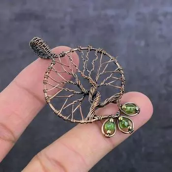 Подвеска из натурального драгоценного камня перидот ручной работы из медной проволоки 2,56 дюйма N5L75