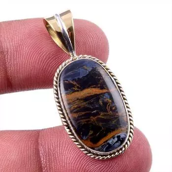 Подвеска из натурального драгоценного камня Питерсит из стерлингового серебра 925 пробы в двухцветном исполнении 1,50 дюйма j9I43