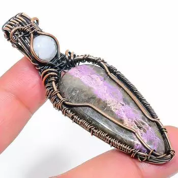 Подвеска из натурального драгоценного камня пурпурит ручной работы из медной проволоки 2,96 дюйма V1i60