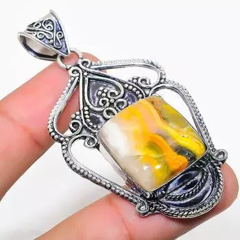 Подвеска из натурального драгоценного камня яшмы шмеля из стерлингового серебра 925 пробы 2,64 дюйма f9t13