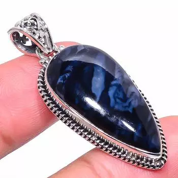 Подвеска из натурального драгоценного камня риолит ручной работы из стерлингового серебра 925 пробы 1,89 дюйма y9D59